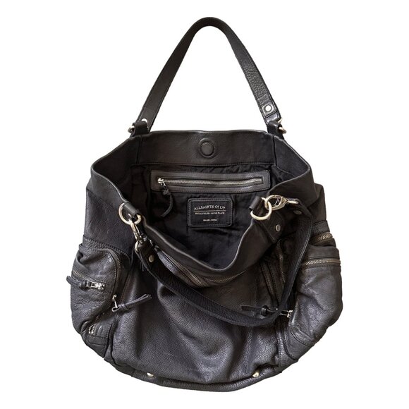 AllSaints Genuine Leather Large Black Shoulder Bag - Picture 2 of 3